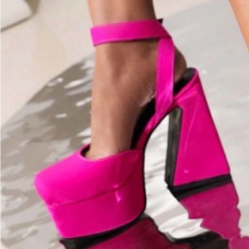 Bershka Hot Pink Platform Heels with Ankle Strap